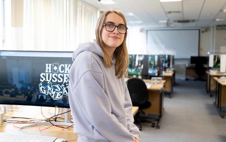 A student in a computer lab