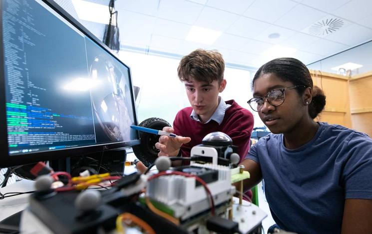 Robotics students at work